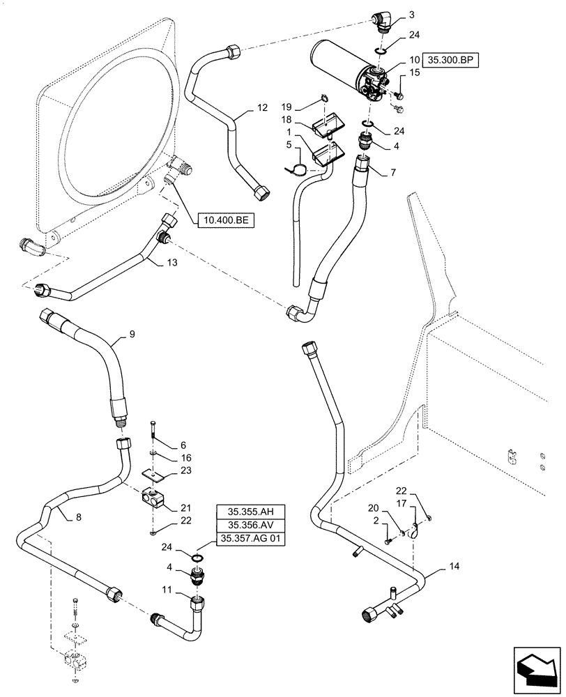 Схема запчастей Case TR270 - (35.300.AD[02]) - HYDRAULIC RETURN PLUMBING (35) - HYDRAULIC SYSTEMS