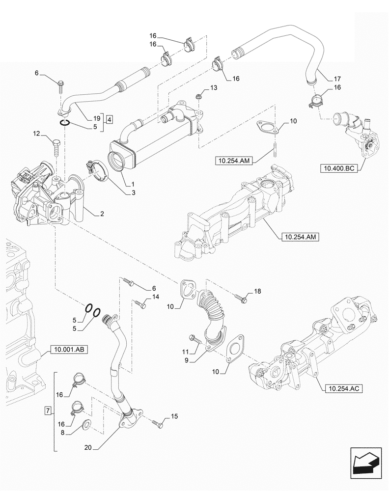 Схема запчастей Case F5HFL463B F002 - (10.501.AB) - EXHAUST SYSTEM, EGR, HEAT EXCHANGER (10) - ENGINE