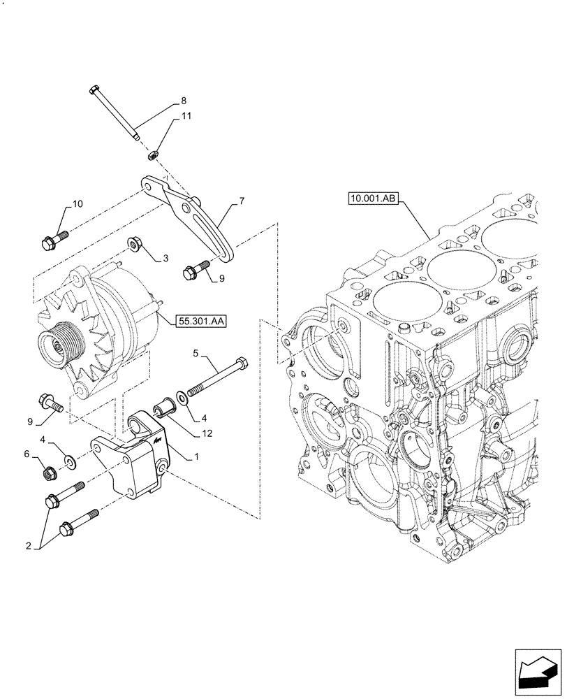 Схема запчастей Case F5HFL463C F002 - (55.301.AB) - ALTERNATOR, SUPPORT (55) - ELECTRICAL SYSTEMS