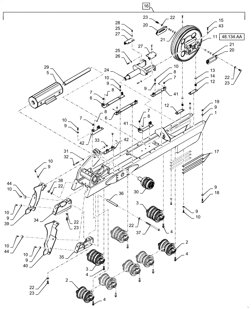 Схема запчастей Case 1650M XLT - (48.138.AB[02]) - TRACK ASSEMBLY FRAME RIGHT HAND (48) - TRACKS & TRACK SUSPENSION