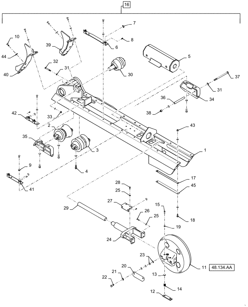 Схема запчастей Case 1650M XLT - (48.138.AB[01]) - TRACK ASSEMBLY FRAME LEFT HAND (48) - TRACKS & TRACK SUSPENSION