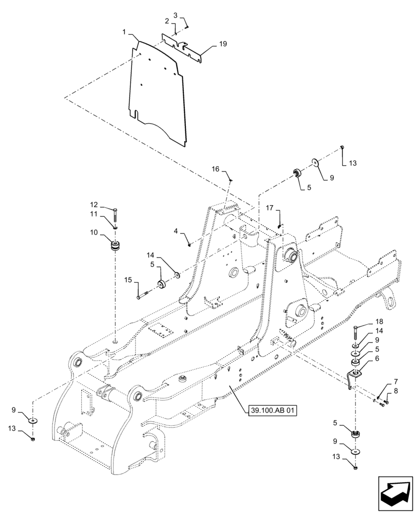 Схема запчастей Case 570N EP - (39.100.AB[02]) - FRAME, MOUNTING PARTS (39) - FRAMES AND BALLASTING