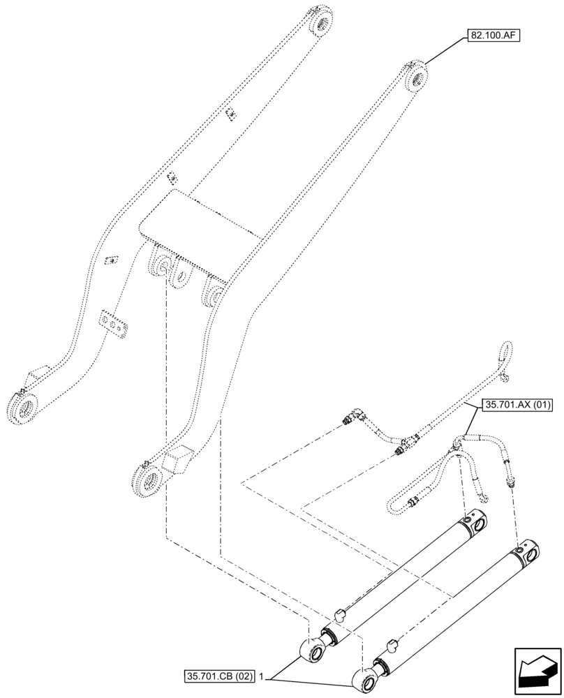 Схема запчастей Case 21F - (35.701.CB[01]) - ARM, CYLINDER (35) - HYDRAULIC SYSTEMS