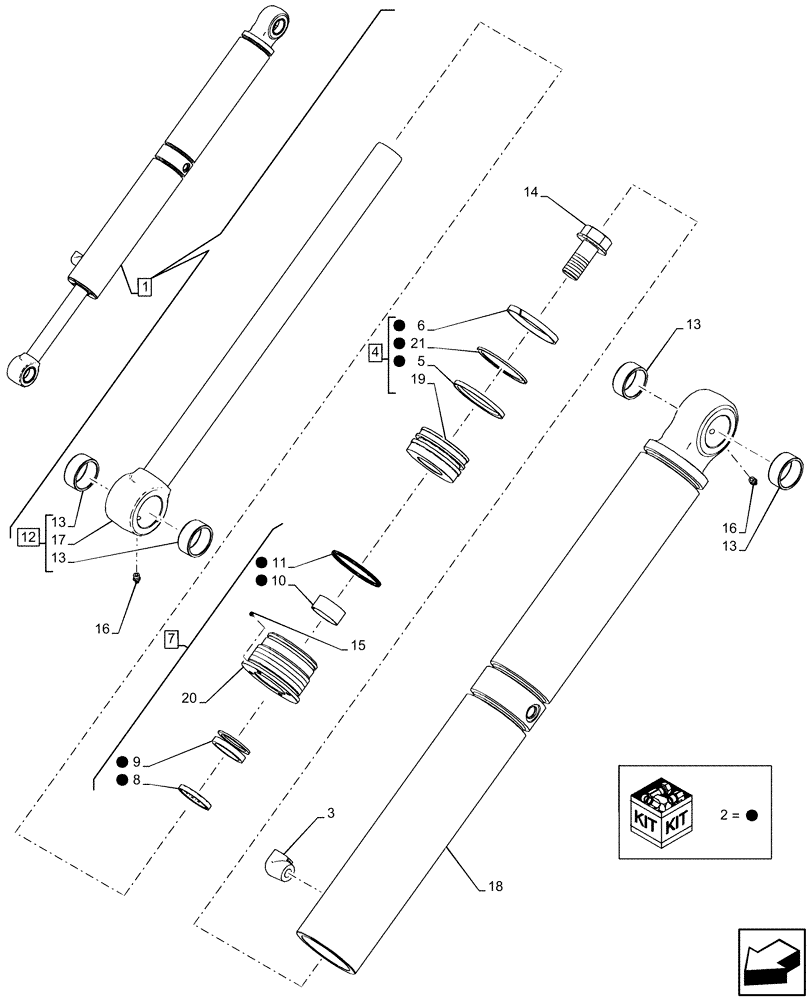 Схема запчастей Case 21F - (35.723.AA[02]) - BUCKET CYLINDER, COMPONENTS (35) - HYDRAULIC SYSTEMS