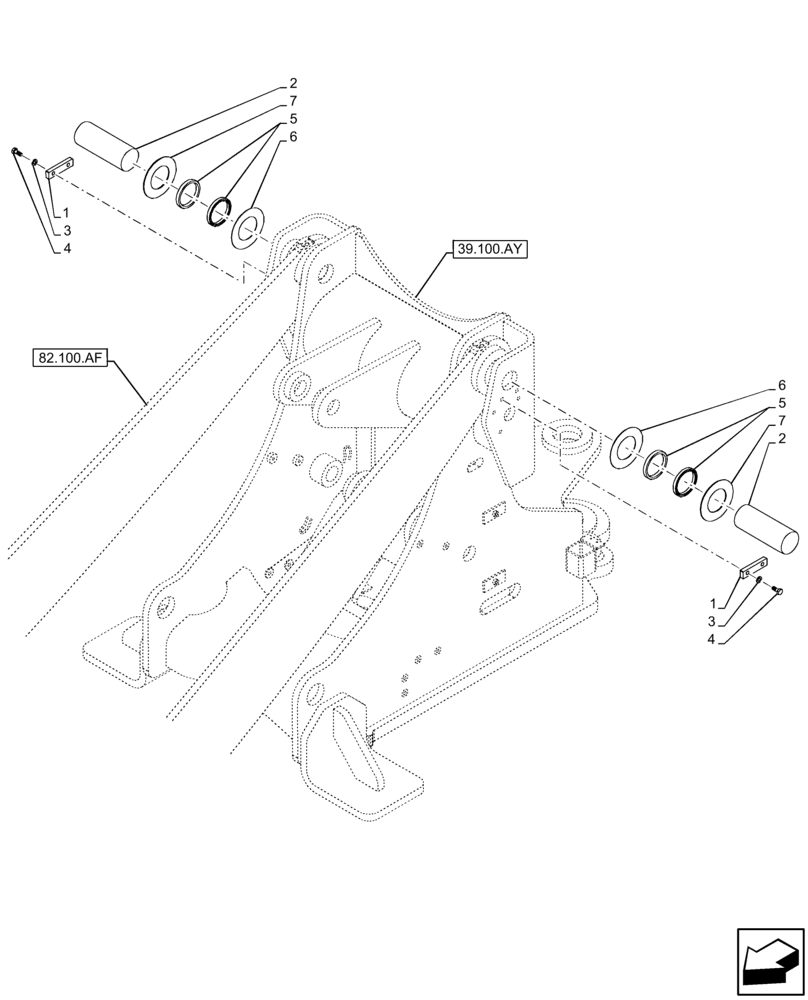 Схема запчастей Case 21F - (82.100.BG[01]) - LOADER ARM, PIN, FRONT FRAME (82) - FRONT LOADER & BUCKET