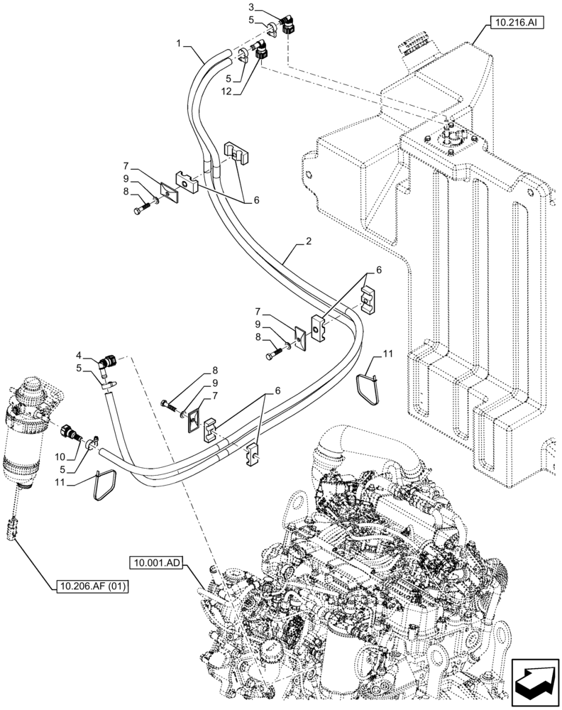 Схема запчастей Case 121F - (10.216.BA[01A]) - FUEL TANK, LINES - END DATE 28 FEBRUARY 2017 (10) - ENGINE