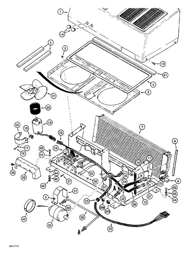 Схема запчастей Case 921 - (9-068) - AIR CONDITIONING CONDENSER AND MOUNTING, CONDENSER HARNESS WITH THREE RELAYS (09) - CHASSIS/ATTACHMENTS