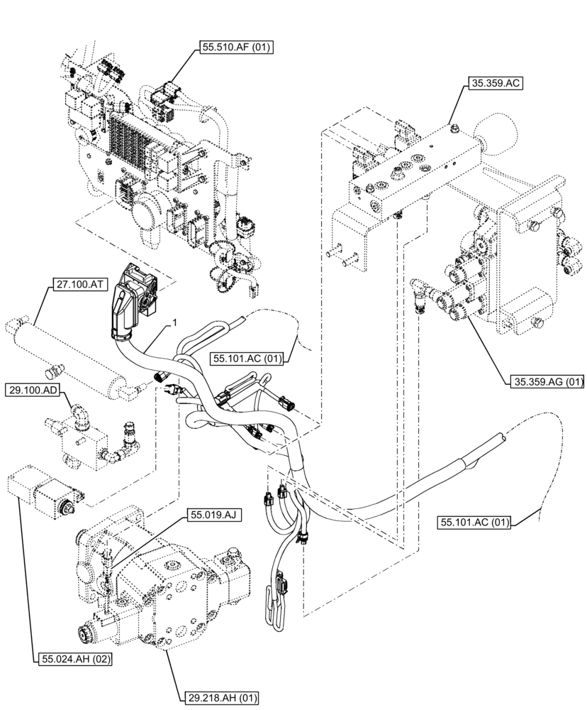 Схема запчастей Case 221F - (55.101.AC[02]) - FRAME, HARNESS (55) - ELECTRICAL SYSTEMS