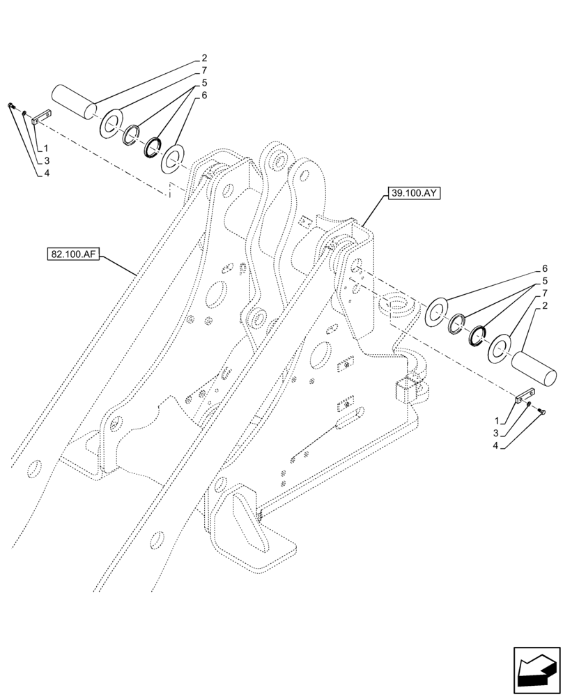 Схема запчастей Case 121F - (82.100.BG[01]) - LOADER ARM, PIN, FRONT FRAME (82) - FRONT LOADER & BUCKET