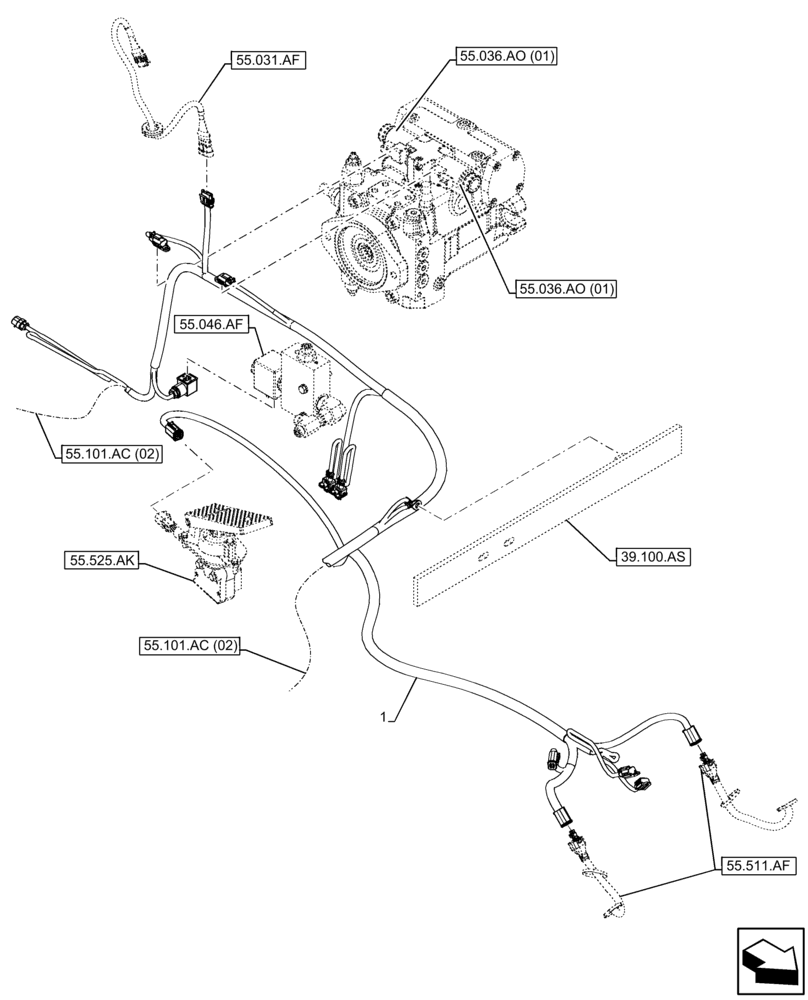 Схема запчастей Case 221F - (55.101.AC[01]) - FRAME, HARNESS (55) - ELECTRICAL SYSTEMS