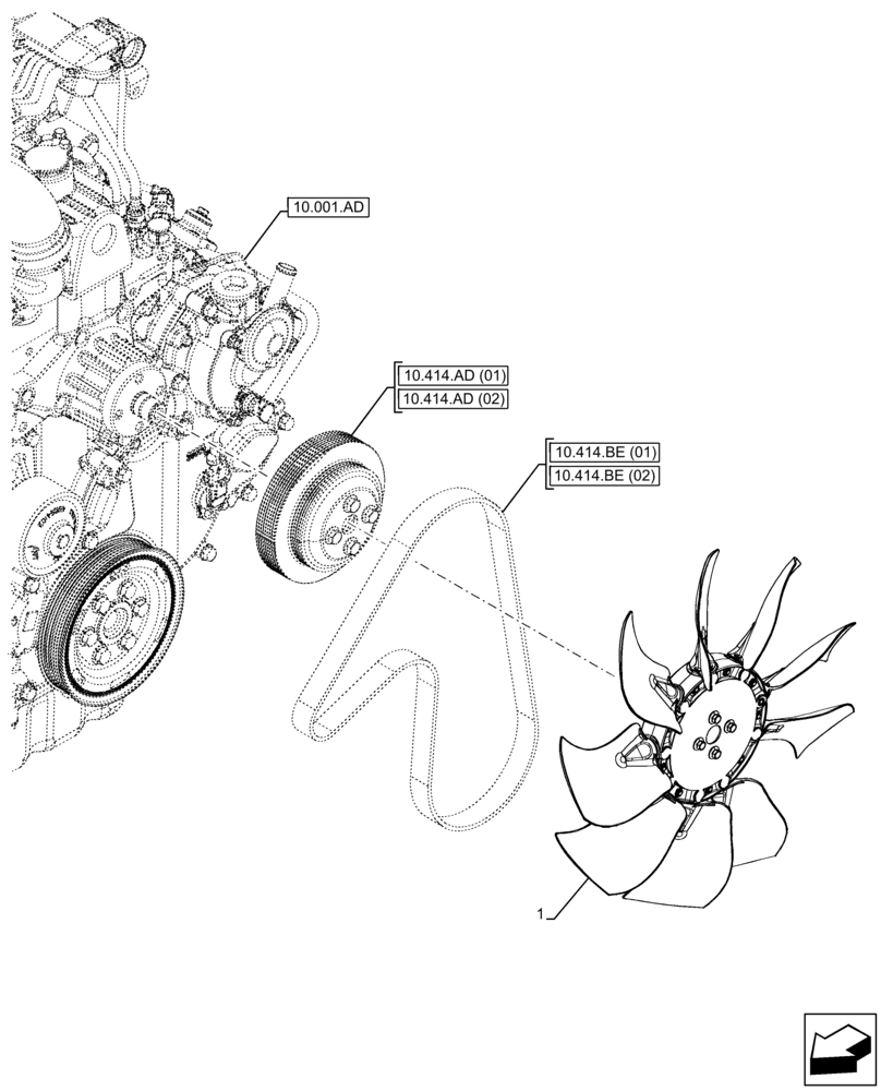 Схема запчастей Case 221F - (10.414.AC[01]) - FAN (10) - ENGINE