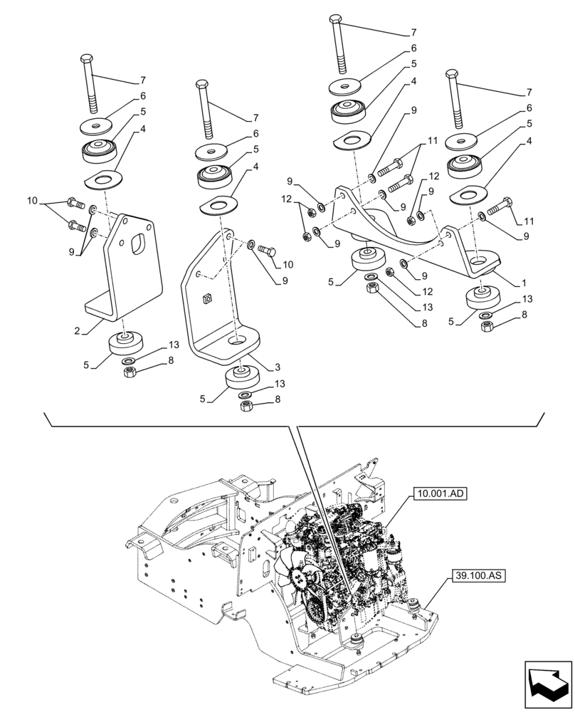 Схема запчастей Case 121F - (10.001.AK) - ENGINE, SUPPORT (10) - ENGINE