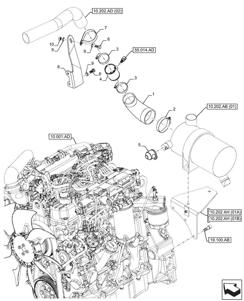 Схема запчастей Case 321F - (10.202.AD[01]) - AIR CLEANER, LINES (10) - ENGINE