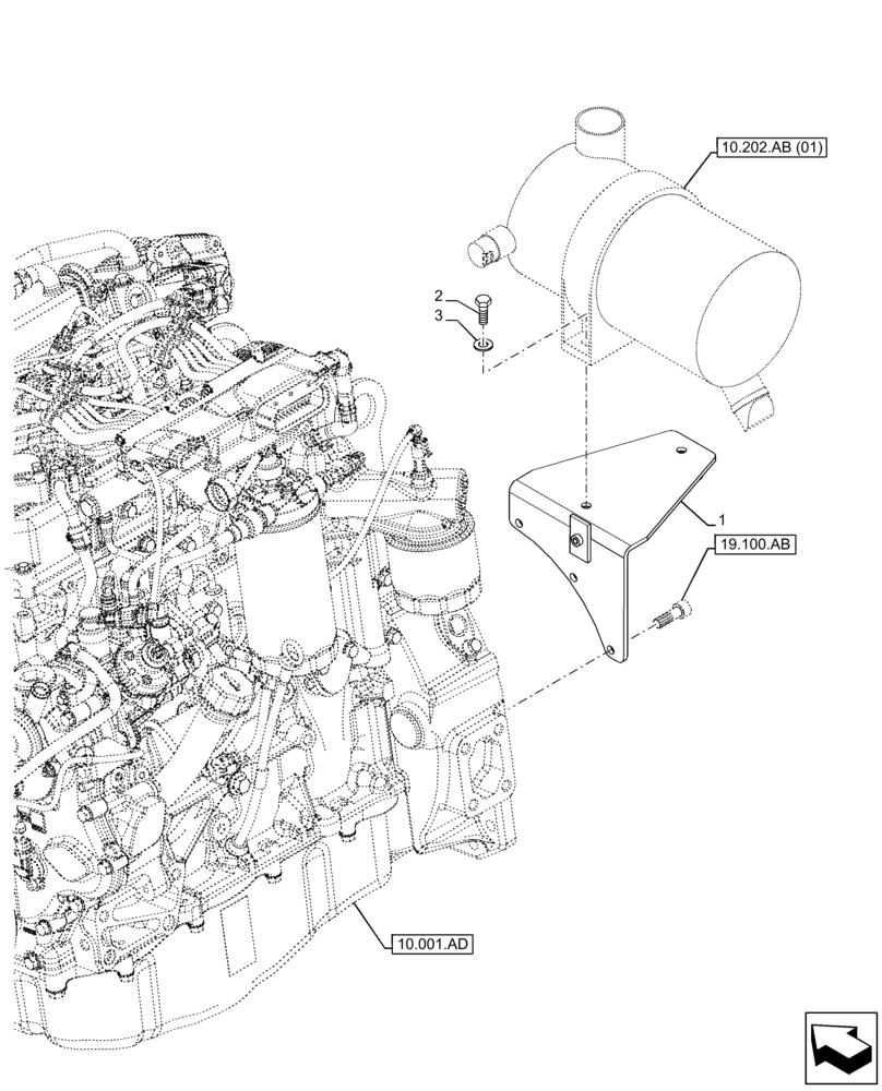 Схема запчастей Case 221F - (10.202.AH[01A]) - AIR CLEANER, SUPPORT - END DATE 28 FEBRUARY 2017 (10) - ENGINE