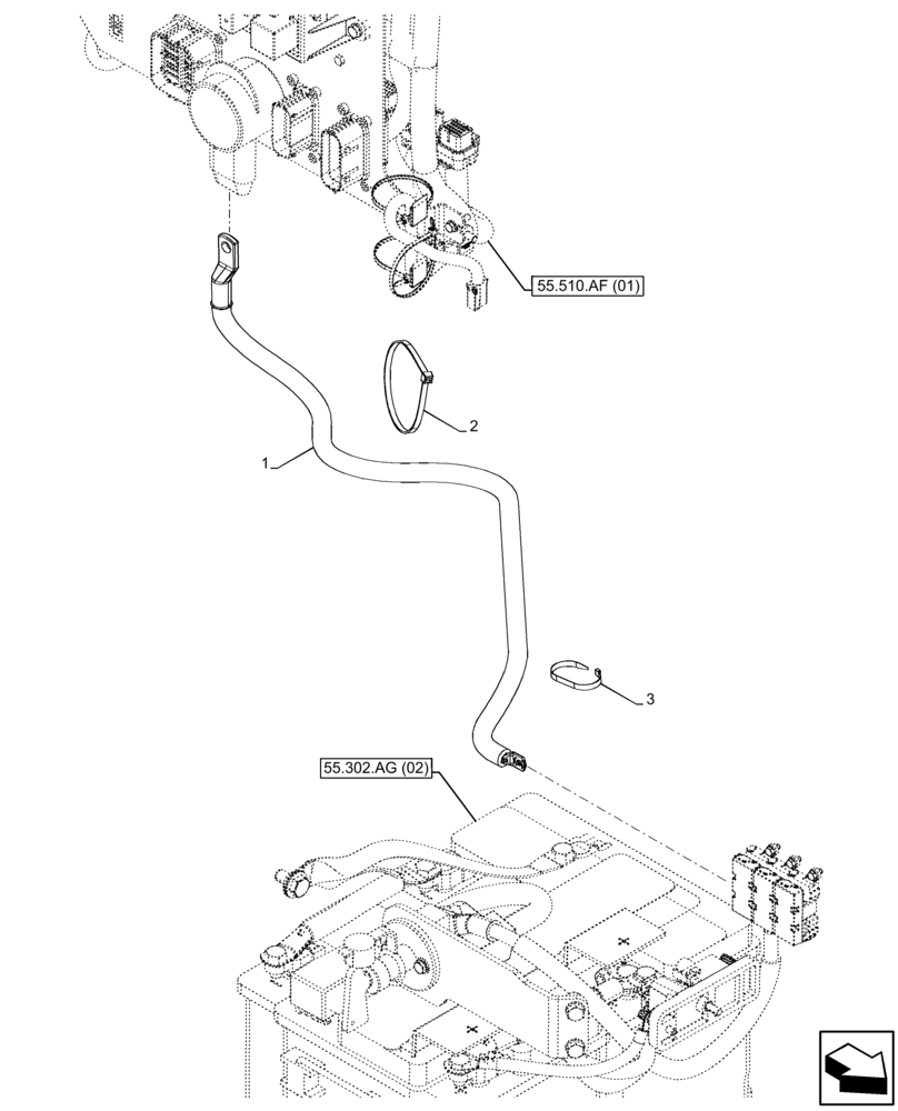 Схема запчастей Case 321F - (55.302.AV[02]) - POS BATTERY CABLE (55) - ELECTRICAL SYSTEMS