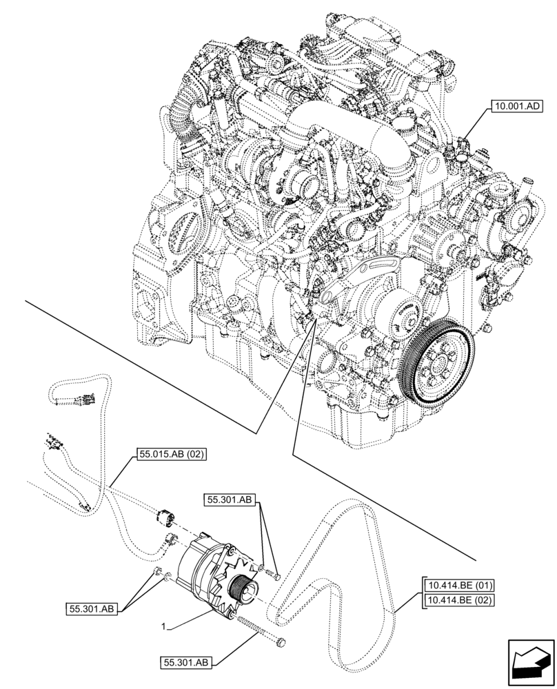 Схема запчастей Case 221F - (55.301.AA) - ALTERNATOR (55) - ELECTRICAL SYSTEMS