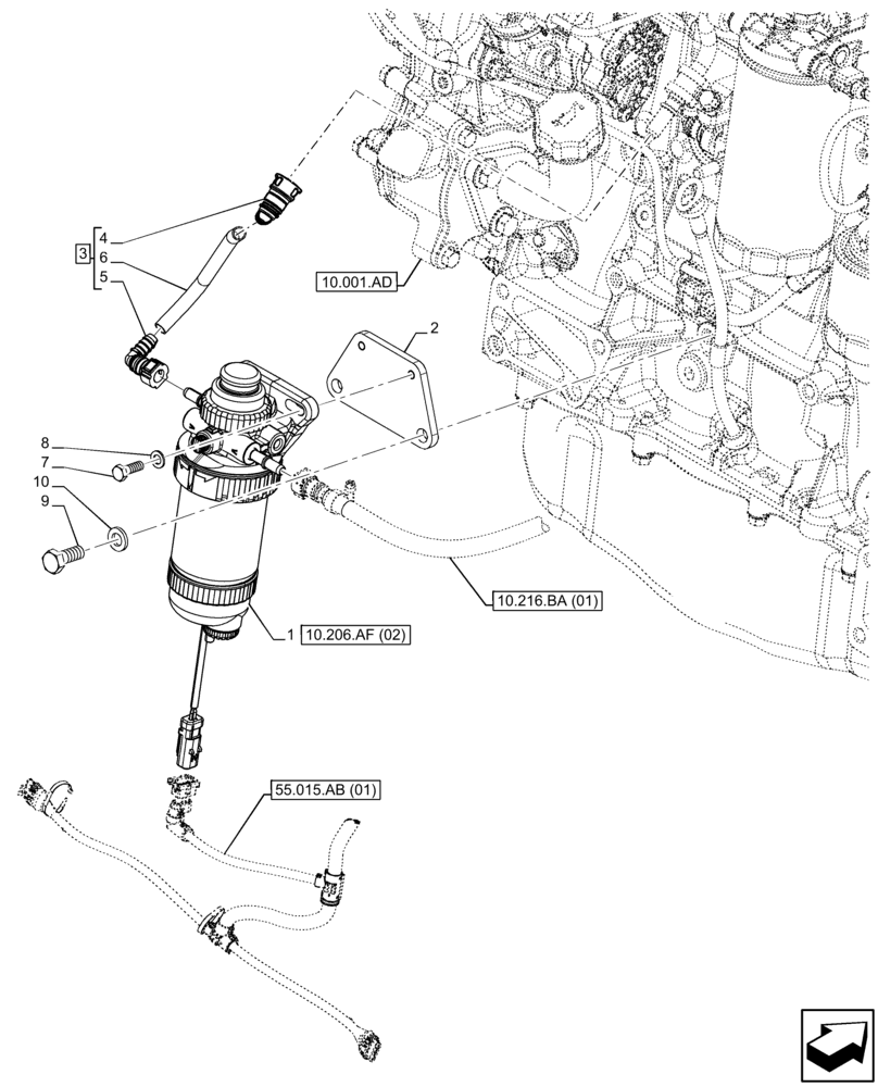 Схема запчастей Case 221F - (10.206.AF[01]) - FUEL FILTER/WATER SEPARATOR (10) - ENGINE