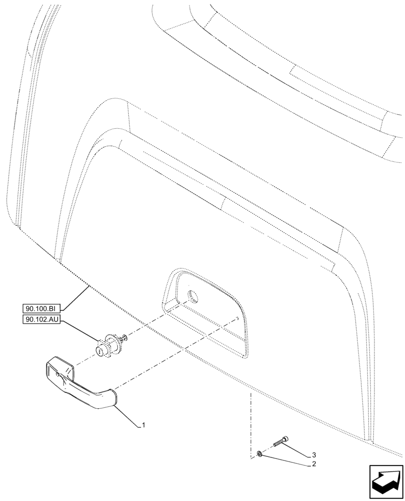 Схема запчастей Case 321F - (90.102.AT) - HOOD, HANDLE (90) - PLATFORM, CAB, BODYWORK AND DECALS