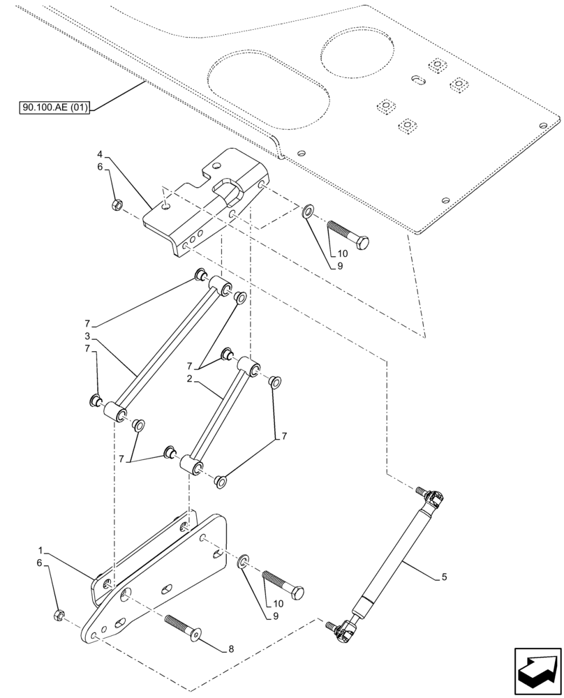 Схема запчастей Case 321F - (90.100.AE[02]) - HOOD PIVOTING SYSTEM (90) - PLATFORM, CAB, BODYWORK AND DECALS