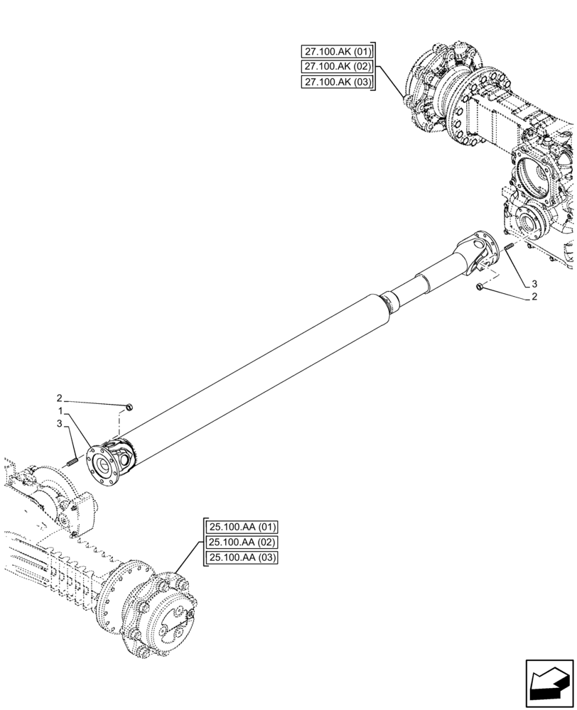 Схема запчастей Case 221F - (23.314.AG ) - VAR - 734510 - 734511 - 734512 - DRIVE SHAFT (23) - FOUR WHEEL DRIVE SYSTEM