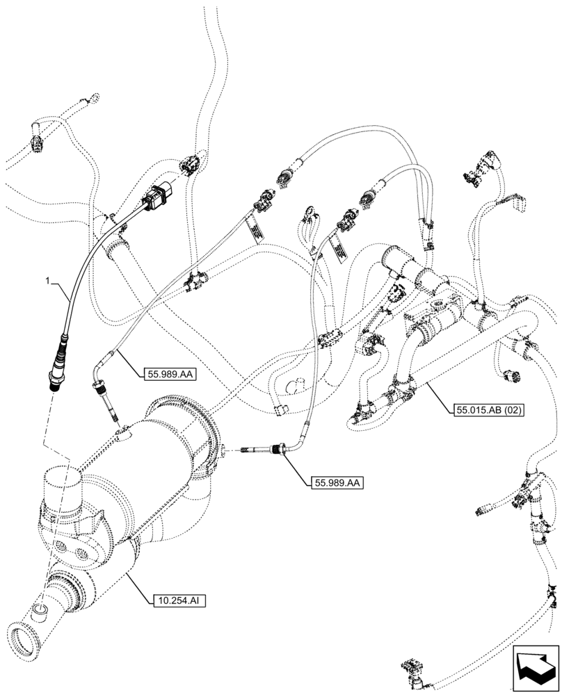 Схема запчастей Case 21F - (55.989.AD) - EXHAUST SYSTEM, SENSOR LAMBDA (55) - ELECTRICAL SYSTEMS