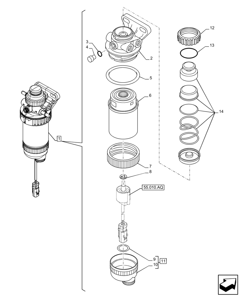 Схема запчастей Case 221F - (10.206.AF[02]) - FUEL FILTER/WATER SEPARATOR, COMPONENTS (10) - ENGINE