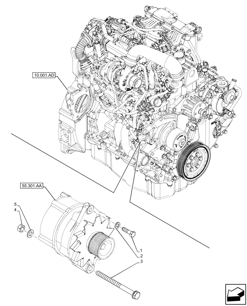 Схема запчастей Case 321F - (55.301.AB) - ALTERNATOR, SUPPORT (55) - ELECTRICAL SYSTEMS