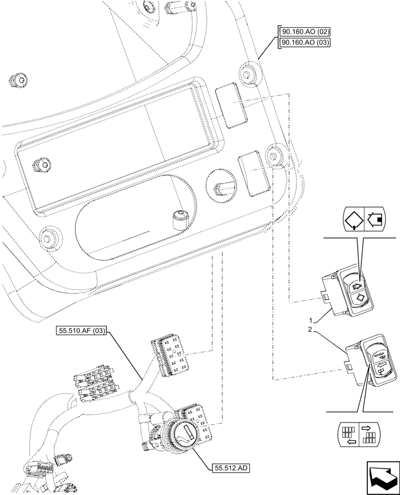 Схема запчастей Case 321F - (55.520.BA) - MULTIFUNCTION SWITCH (55) - ELECTRICAL SYSTEMS