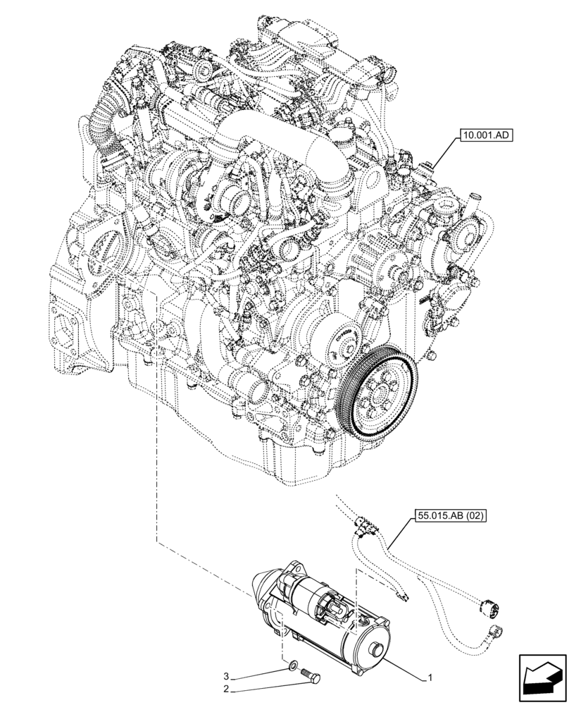 Схема запчастей Case 221F - (55.201.AE) - ENGINE, STARTER MOTOR (55) - ELECTRICAL SYSTEMS