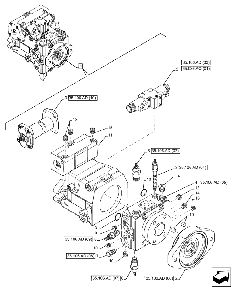 Схема запчастей Case 121F - (35.106.AD[02]) - HYDROSTATIC PUMP, COMPONENTS (35) - HYDRAULIC SYSTEMS