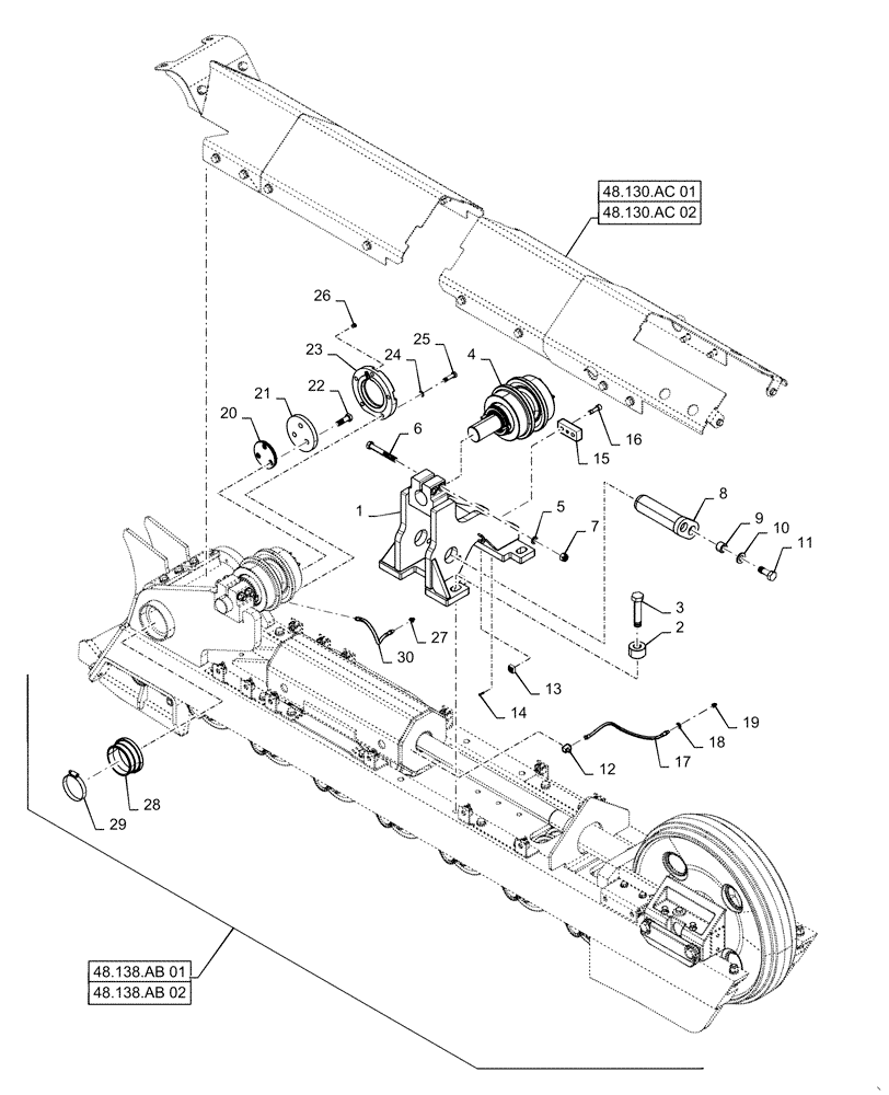 Схема запчастей Case 1650M XLT - (48.130.AN[01]) - UNDERCARRIAGE (48) - TRACKS & TRACK SUSPENSION