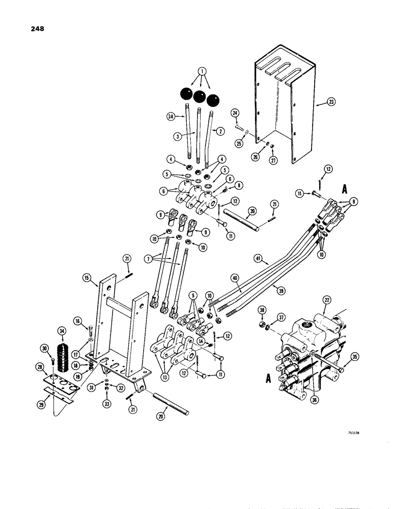 Схема запчастей Case W24B - (248) - LOADER CONTROL VALVE AND LEVERS (3 SPOOL) (08) - HYDRAULICS