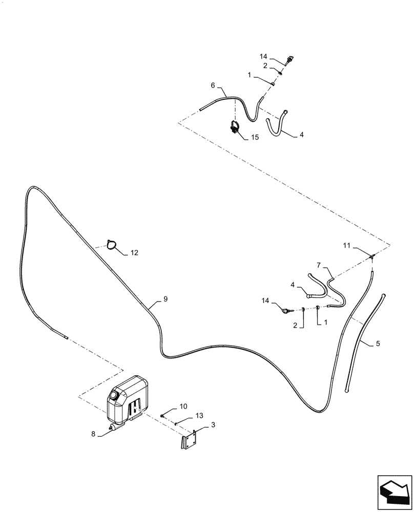 Схема запчастей Case 2050M LT BD - (55.518.010) - WINDSHIELD WASHER, HOSE ASSY., RESERVOIR (55) - ELECTRICAL SYSTEMS