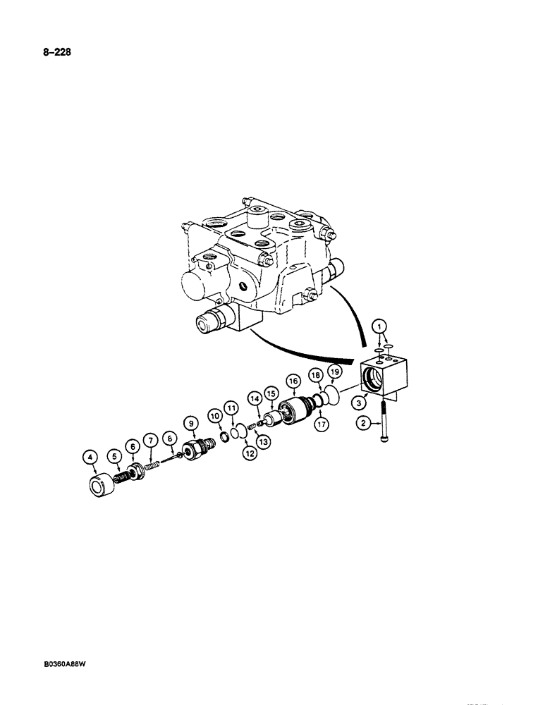 Схема запчастей Case 125B - (8-228) - CIRCUIT RELIEF VALVE ASSEMBLY - P3143630, WITH SINGLE SECTION BLOCK HOUSING, IF USED (08) - HYDRAULICS