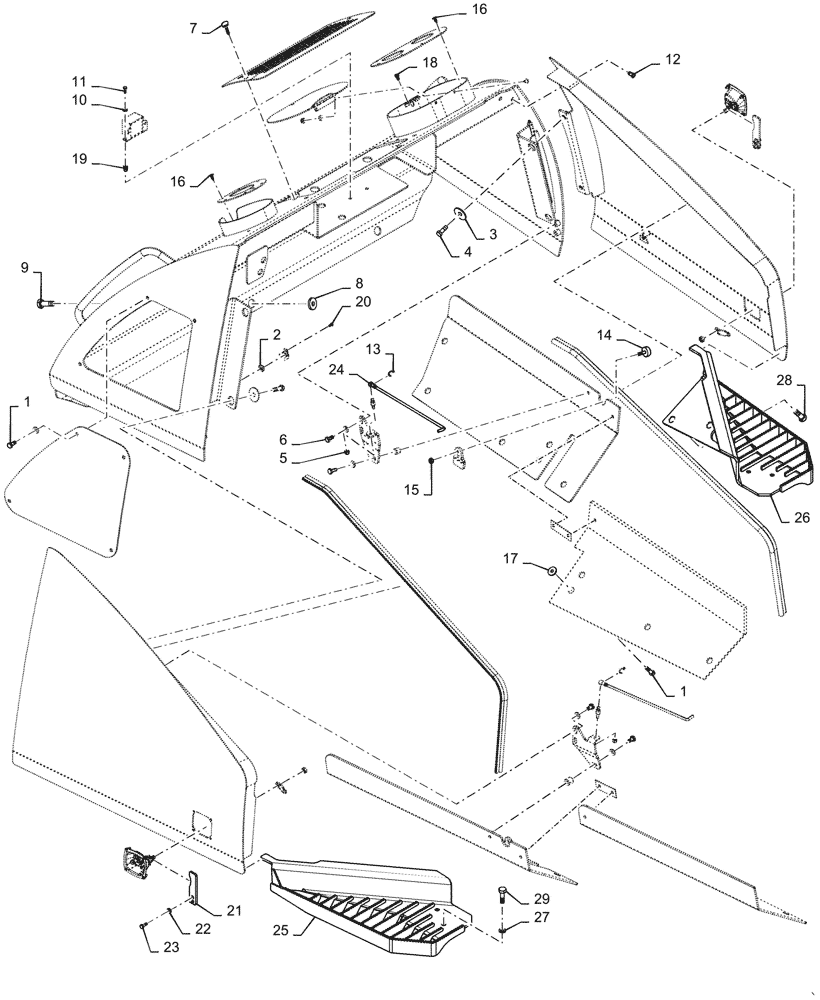 Схема запчастей Case 2050M LT - (90.105.CL[03]) - CAB COVER (90) - PLATFORM, CAB, BODYWORK AND DECALS