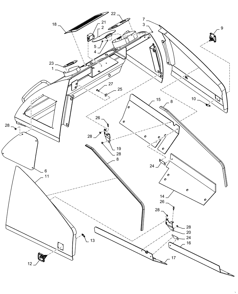 Схема запчастей Case 2050M LT - (90.105.CL[02]) - CAB COVER (90) - PLATFORM, CAB, BODYWORK AND DECALS