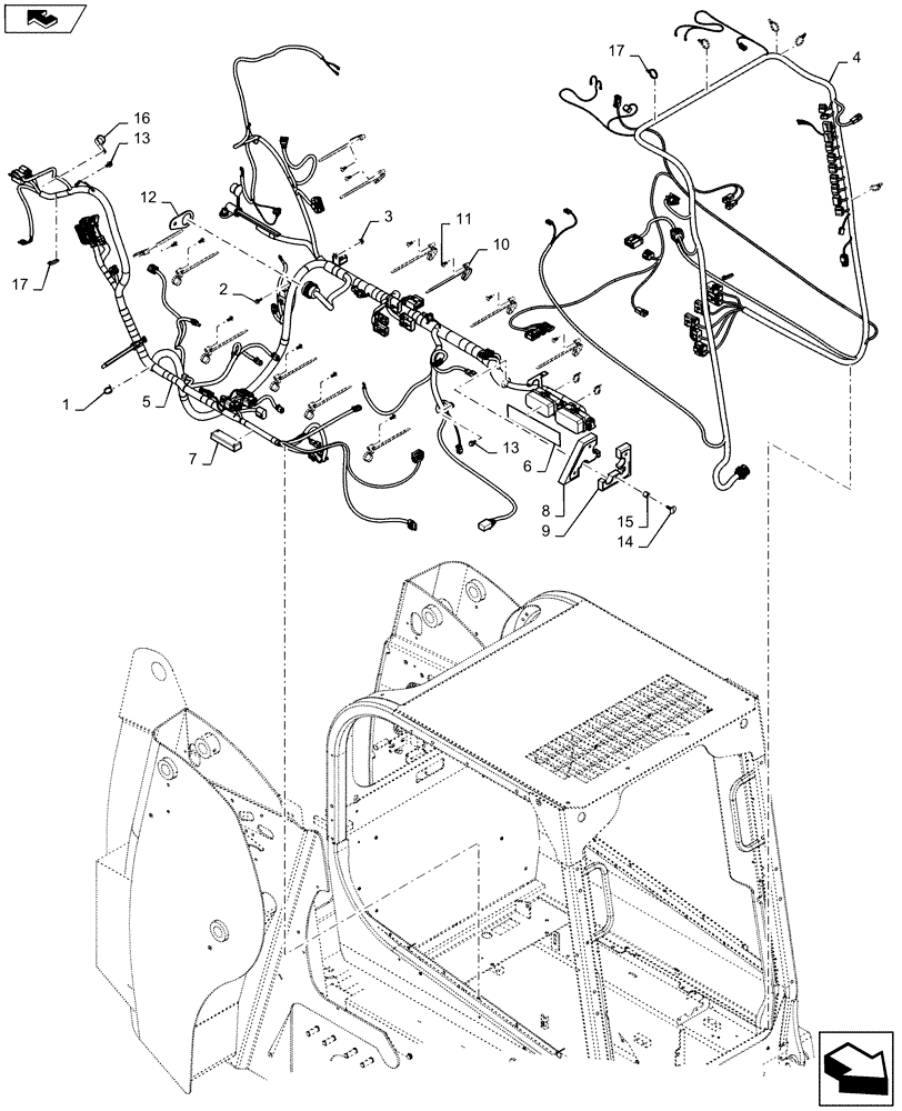 Схема запчастей Case SR130 - (55.101.AC[02]) - WIRE HARNESS & CONNECTOR, MECHANICAL CONTROLS, OPEN CAB (24-AUG-2015 & PRIOR) (55) - ELECTRICAL SYSTEMS