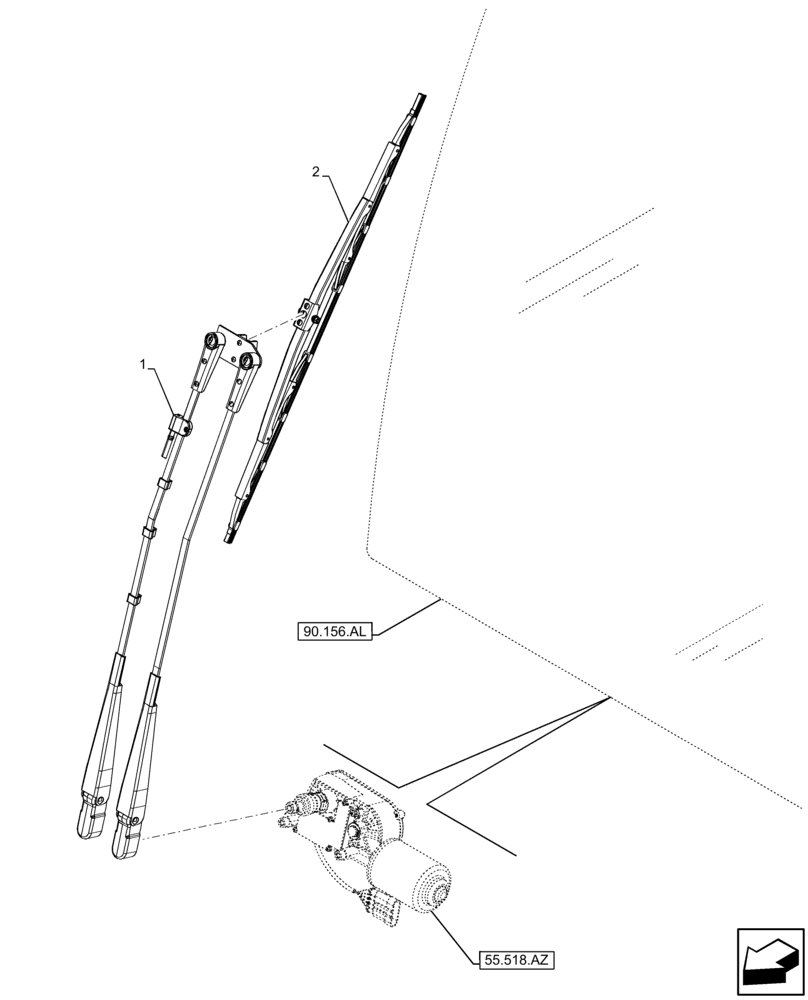 Схема запчастей Case 321F - (55.518.AW) - VAR - 734631, 734632 - WINDSHIELD WIPER, ARM, BLADE (55) - ELECTRICAL SYSTEMS