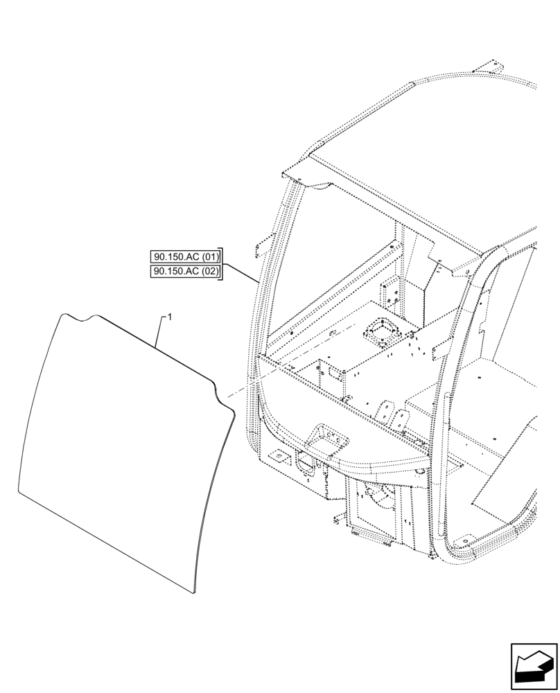 Схема запчастей Case 121F - (90.156.AL) - VAR - 734631, 734632 - CAB, WINDSHIELD (90) - PLATFORM, CAB, BODYWORK AND DECALS