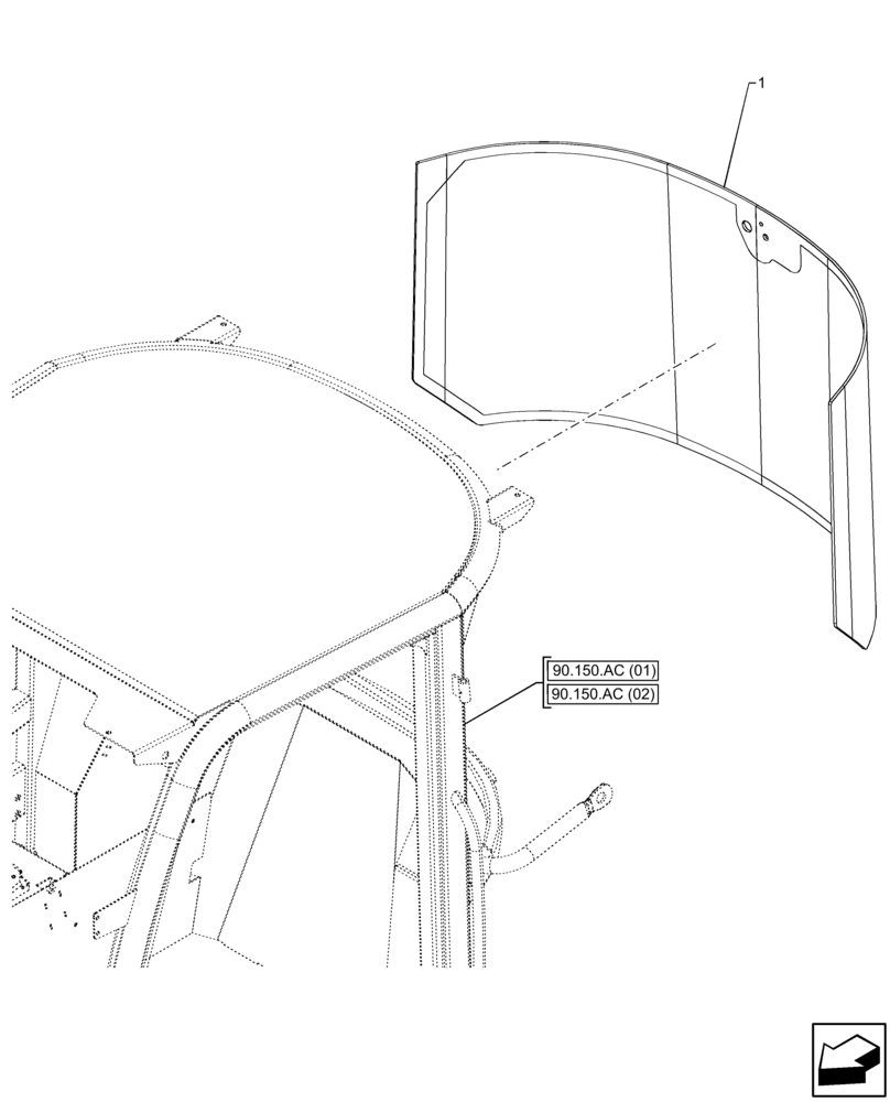 Схема запчастей Case 321F - (90.156.AB) - VAR - 734631, 734632 - CAB, REAR, WINDOW (90) - PLATFORM, CAB, BODYWORK AND DECALS