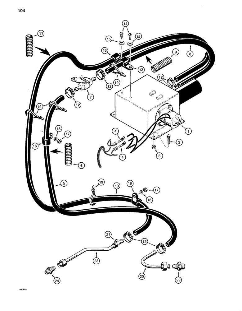 Схема запчастей Case 880C - (104) - HEATER AND HOSES, PIN 6205236 AND AFTER (05) - UPPERSTRUCTURE CHASSIS