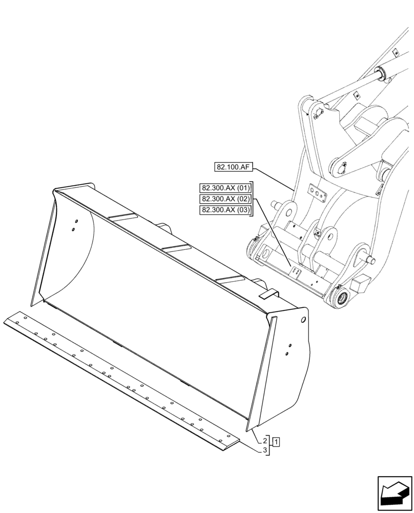 Схема запчастей Case 21F - (82.300.AN[03]) - VAR - 734606 - BUCKET (82) - FRONT LOADER & BUCKET