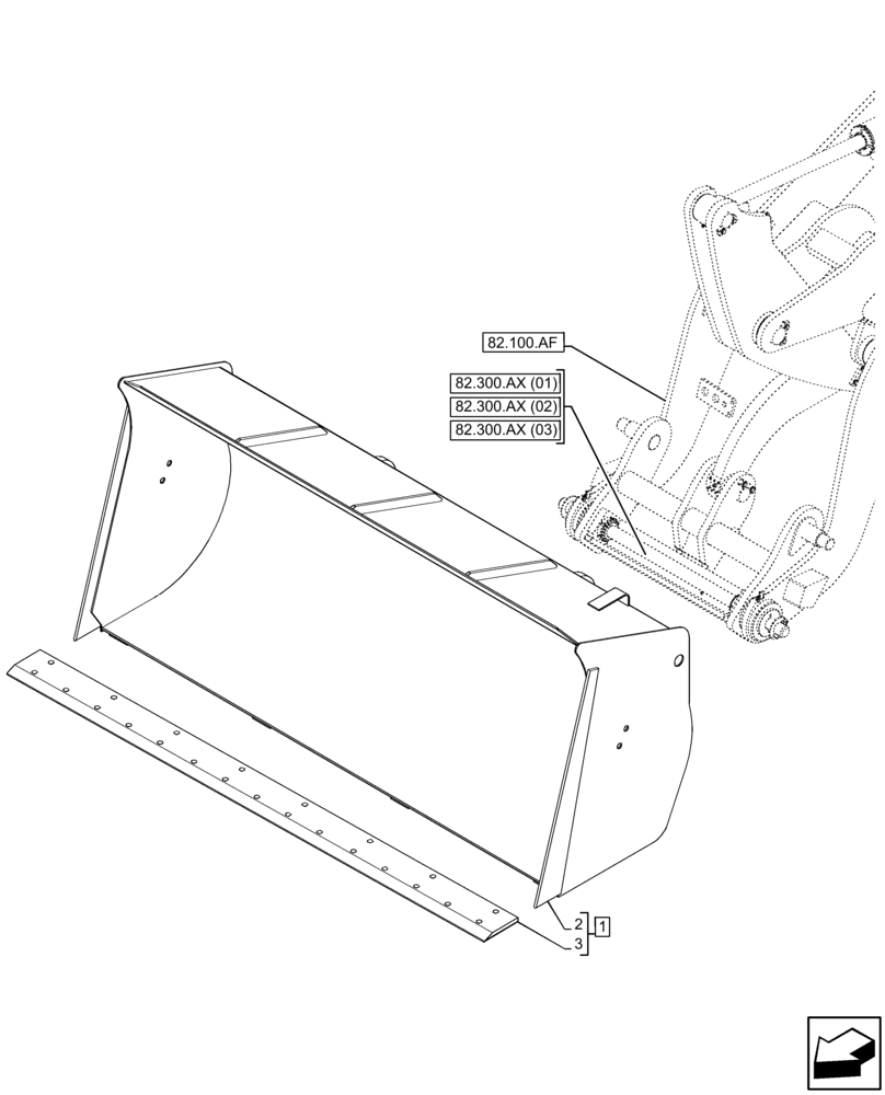 Схема запчастей Case 121F - (82.300.AN[08]) - VAR - 734577, 734609 - BUCKET (82) - FRONT LOADER & BUCKET