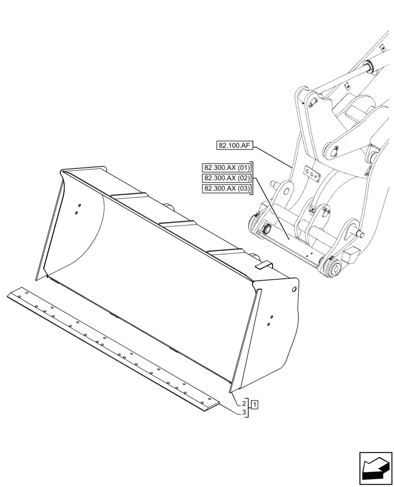 Схема запчастей Case 21F - (82.300.AN[01]) - VAR - 734604 - BUCKET (82) - FRONT LOADER & BUCKET