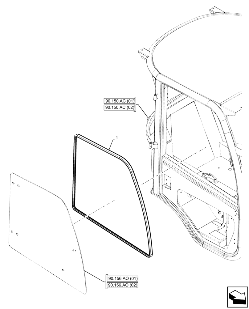 Схема запчастей Case 121F - (90.156.AR) - VAR - 734631, 734632 - CAB, WINDOW, WEATHERSTRIP (90) - PLATFORM, CAB, BODYWORK AND DECALS