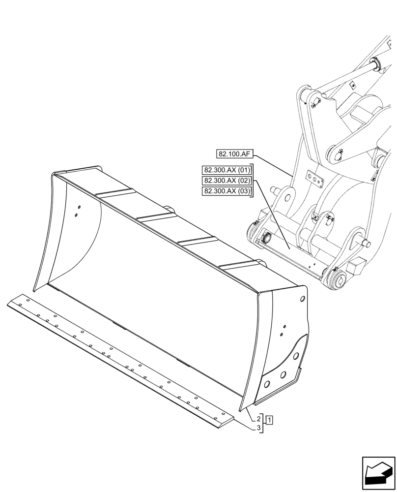 Схема запчастей Case 321F - (82.300.AN[03]) - VAR - 734582 - BUCKET (82) - FRONT LOADER & BUCKET