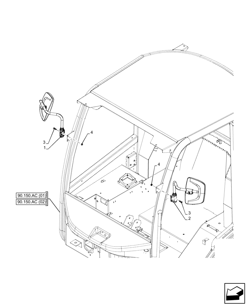 Схема запчастей Case 321F - (90.118.BM) - VAR - 734631, 734632 - REAR VIEW MIRROR (90) - PLATFORM, CAB, BODYWORK AND DECALS