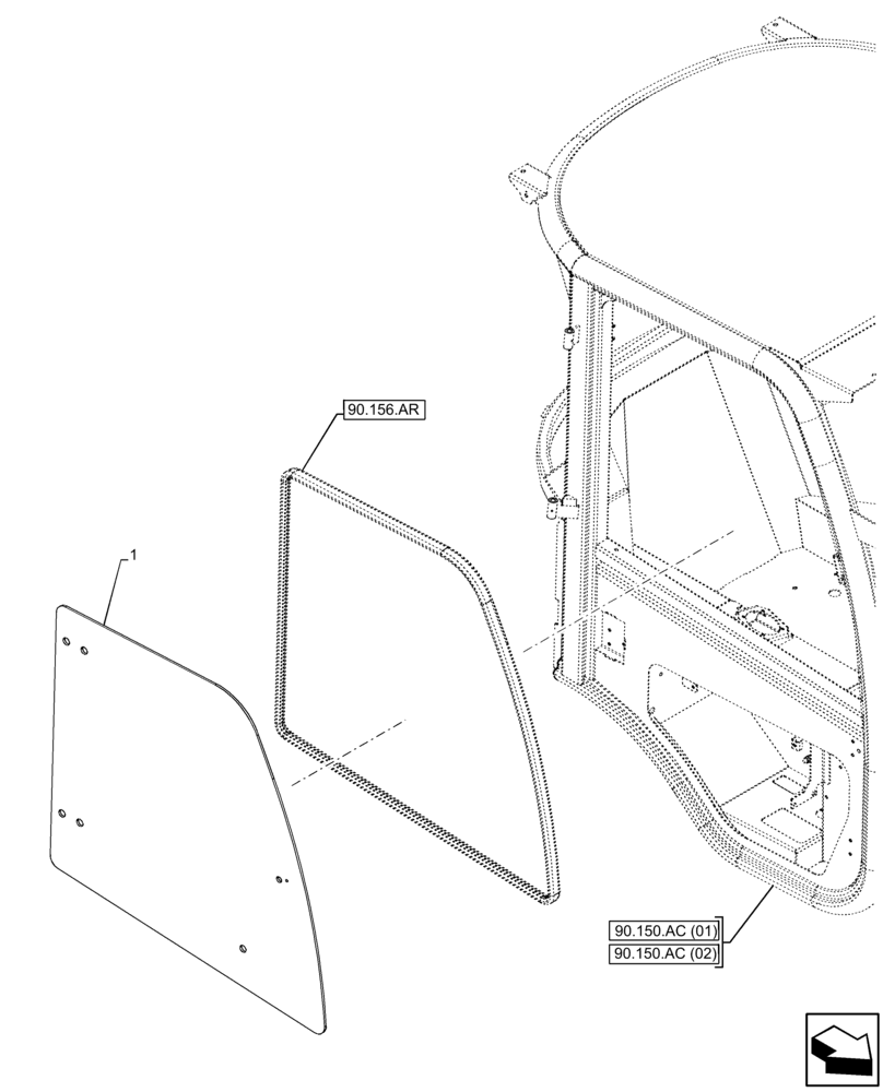 Схема запчастей Case 21F - (90.156.AO[01]) - VAR - 734631 - CAB, WINDOW, GLASS (90) - PLATFORM, CAB, BODYWORK AND DECALS