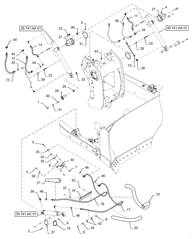 Схема запчастей Case 1650M XLT - (35.741.AA[03]) - HYDRAULIC CYLINDER VERTICAL BD (35) - HYDRAULIC SYSTEMS