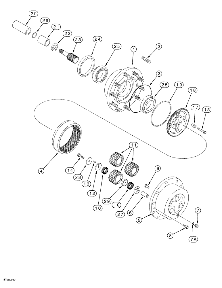 Схема запчастей Case 580SL - (6-186) - REAR DRIVE AXLE, PLANETARY (06) - POWER TRAIN